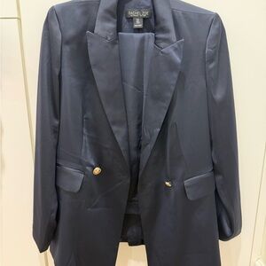 Rachel Zoe Dark Navy Satin Suit with Gold-Tone Details